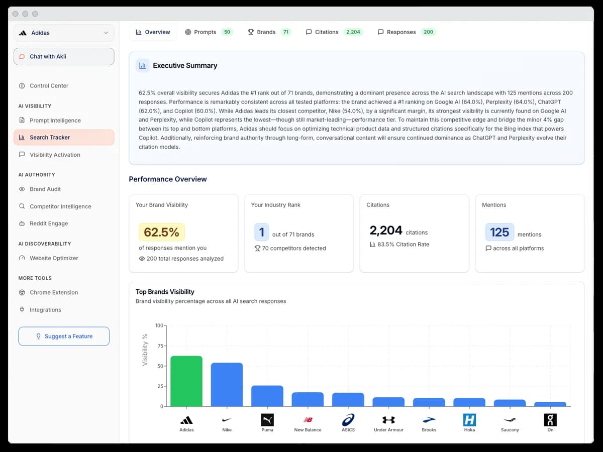 Akii AI Search Tracker Dashboard